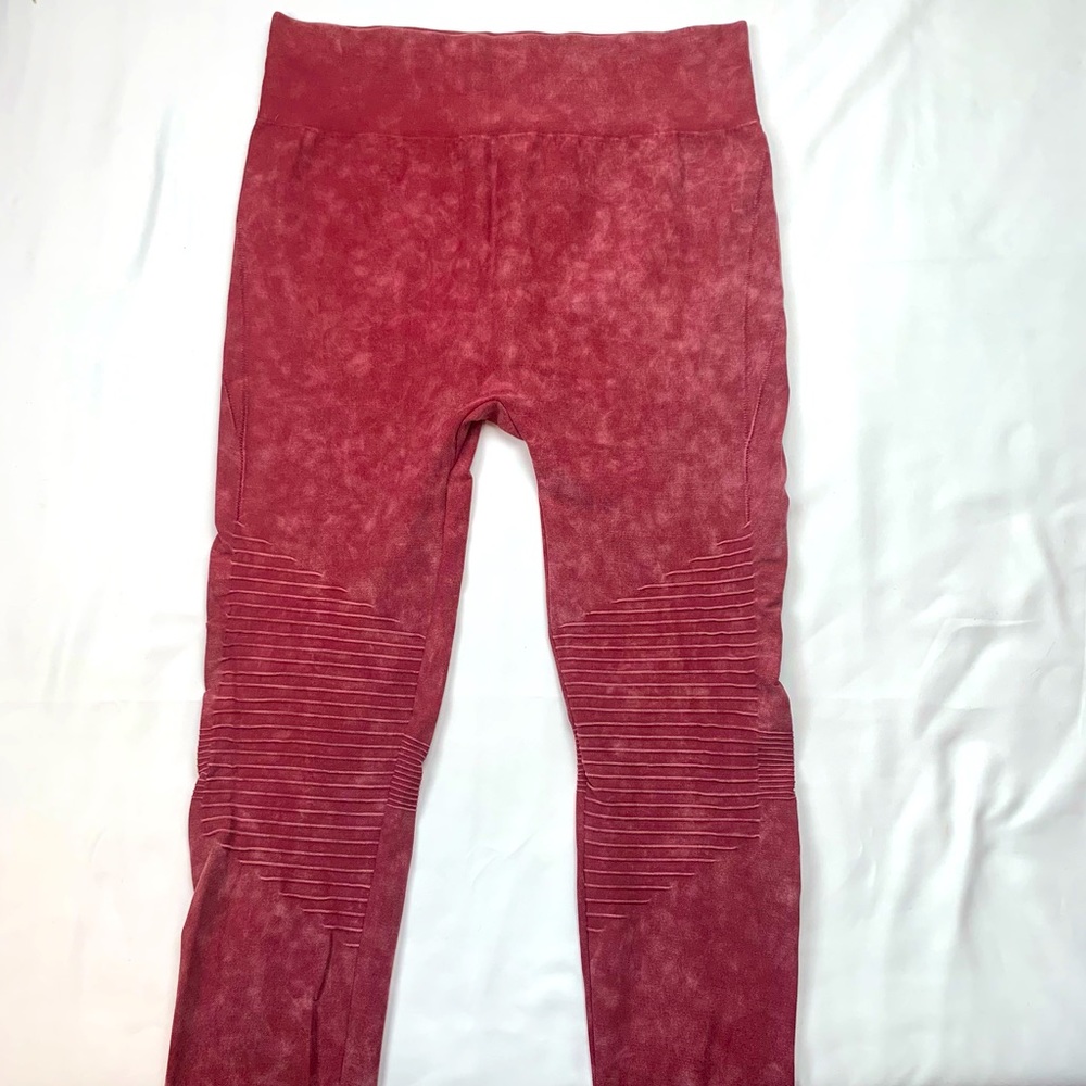 Athleisure Dark Red Tie Dyed Seamless Leggings 1X